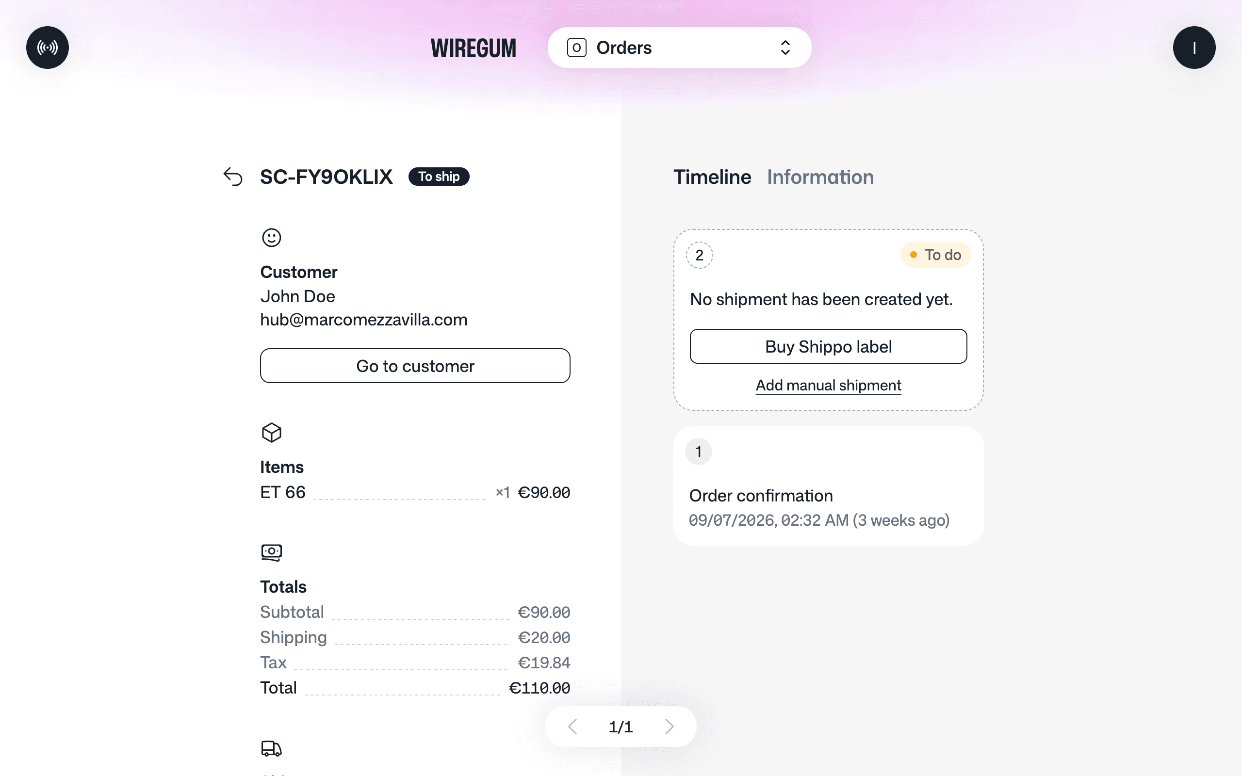 A paid order and fulfillment workflow in WireGum